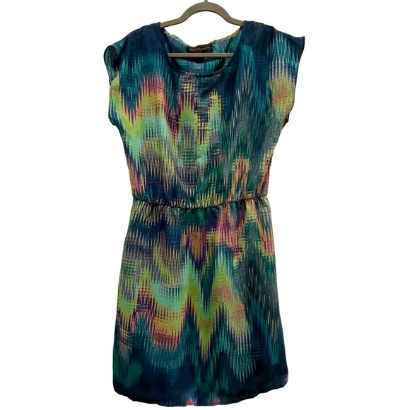 Cap Sleeve Tunic Dress | Chaotic Zigzag Pattern | Multicolor | Hayley Matthews - Picture 3 of 9